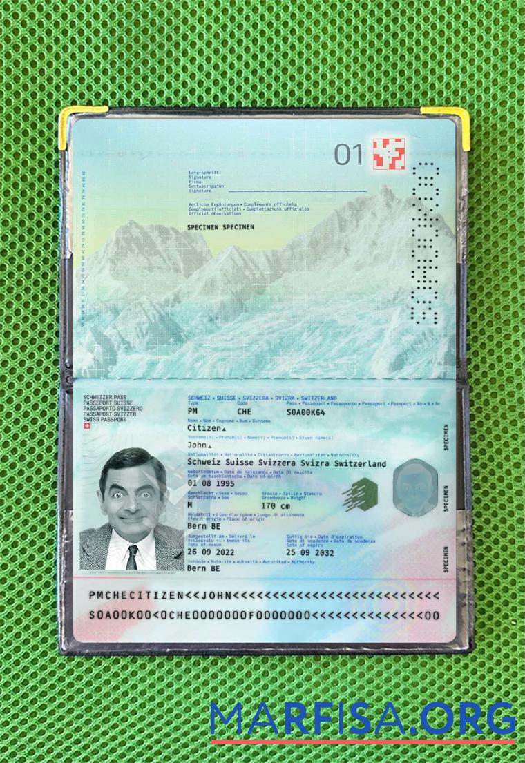 Realistic Switzerland passport 2022 present photolook template